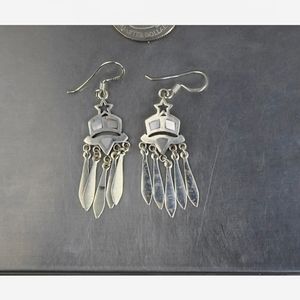 Beautiful Detailed Sterling Silver Mother of Pearl Dangle Earrings - 5.4g